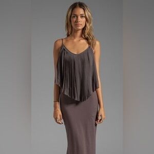 RVCA Pleated Chiffon Overlay Maxi Dress Brown Boho Small